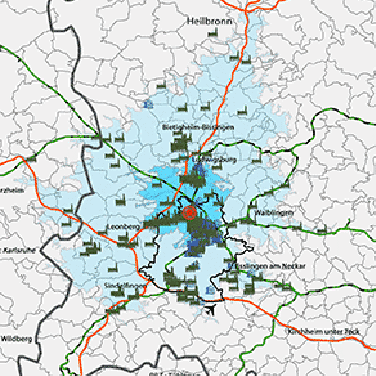 Karte der ansässigen Unternehmen in Stuttgart