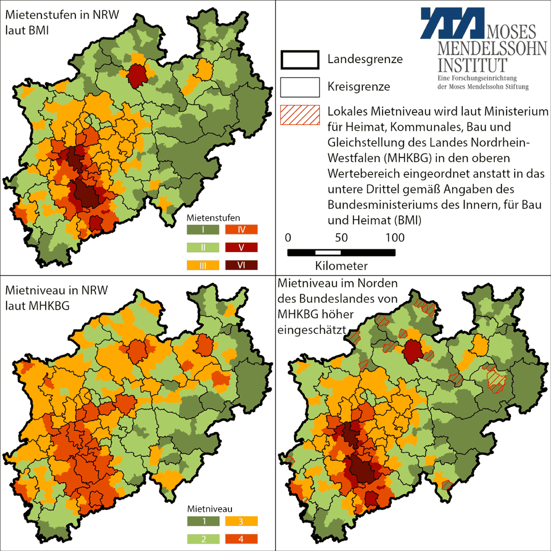 Vergleich des Mietniveaus in NRW